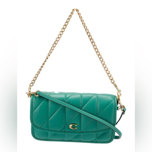 Coach Handbags - Coach Green and Gold Crossbody Bag with Quilted Design